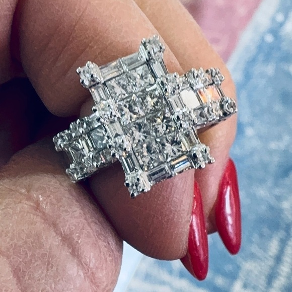 VINTAGE 18K WHITE GOLD 3 CT NATURAL DIAMOND RING! - Picture 8 of 13